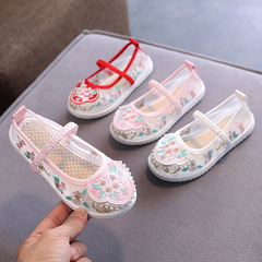 新款女童繡花鞋古風鏤空網鞋中國風防滑耐磨布鞋漢服鞋親子鞋