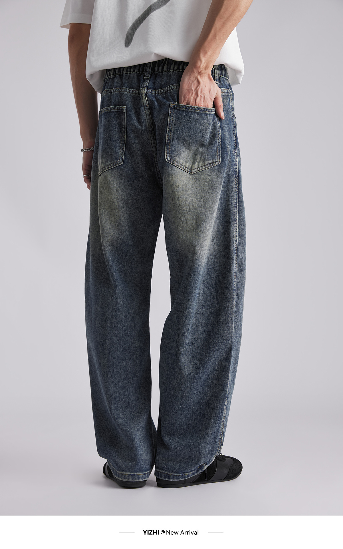 Quần jean nam ống rộng phong cách Mỹ, vải denim mềm mại thoáng mát — đen chi tiết 9