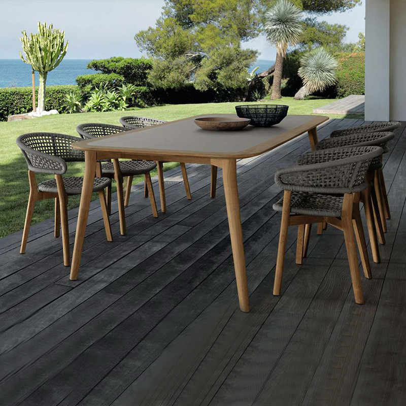 Mesa y silla de madera maciza al aire libre, silla de teca roja, balcón y silla de caña, combinación de sillas de caña