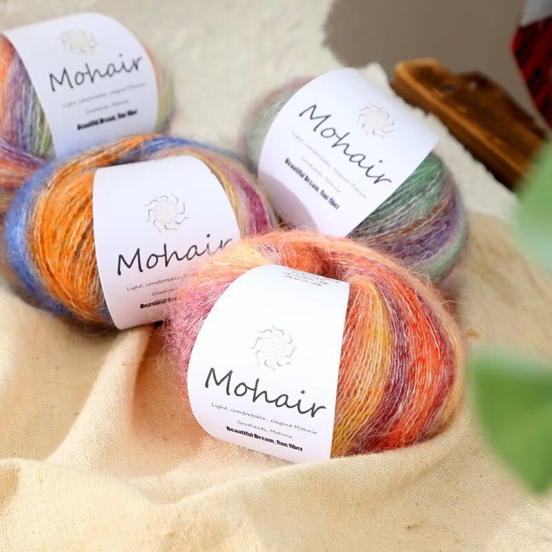 Gradient Rainbow Silk Section Dyed Mohair Hand-Knitted DIY Wool Scarf Hat Sweater Shawl Material Bag