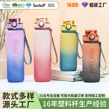 严选渐变色塑料水杯户外健身带吸管塑料杯子高级感便携大容量水壶