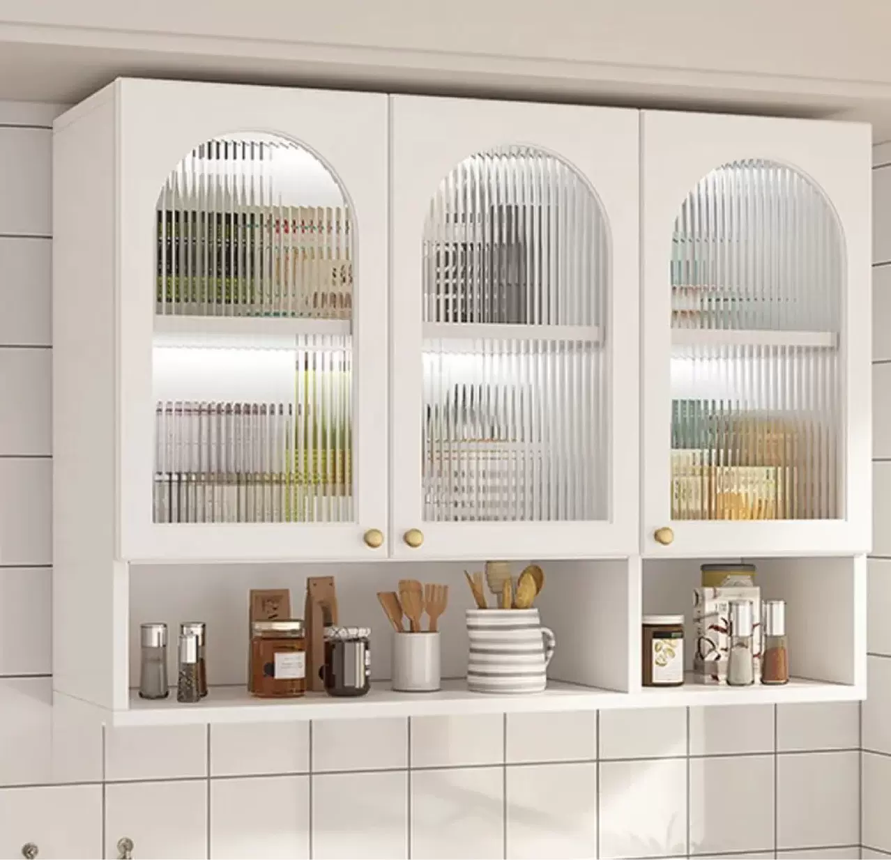玻璃门厨房吊柜实木奶油风壁挂式客厅卫生间吊柜餐厅壁橱橱柜