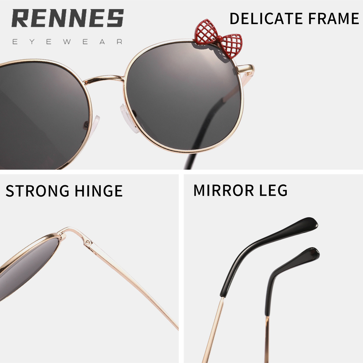 Nuevos accesorios de lazo de marco redondo de metal transfronterizo gafas de sol lindas gafas de sol de protección solar esenciales para la moda del bebé