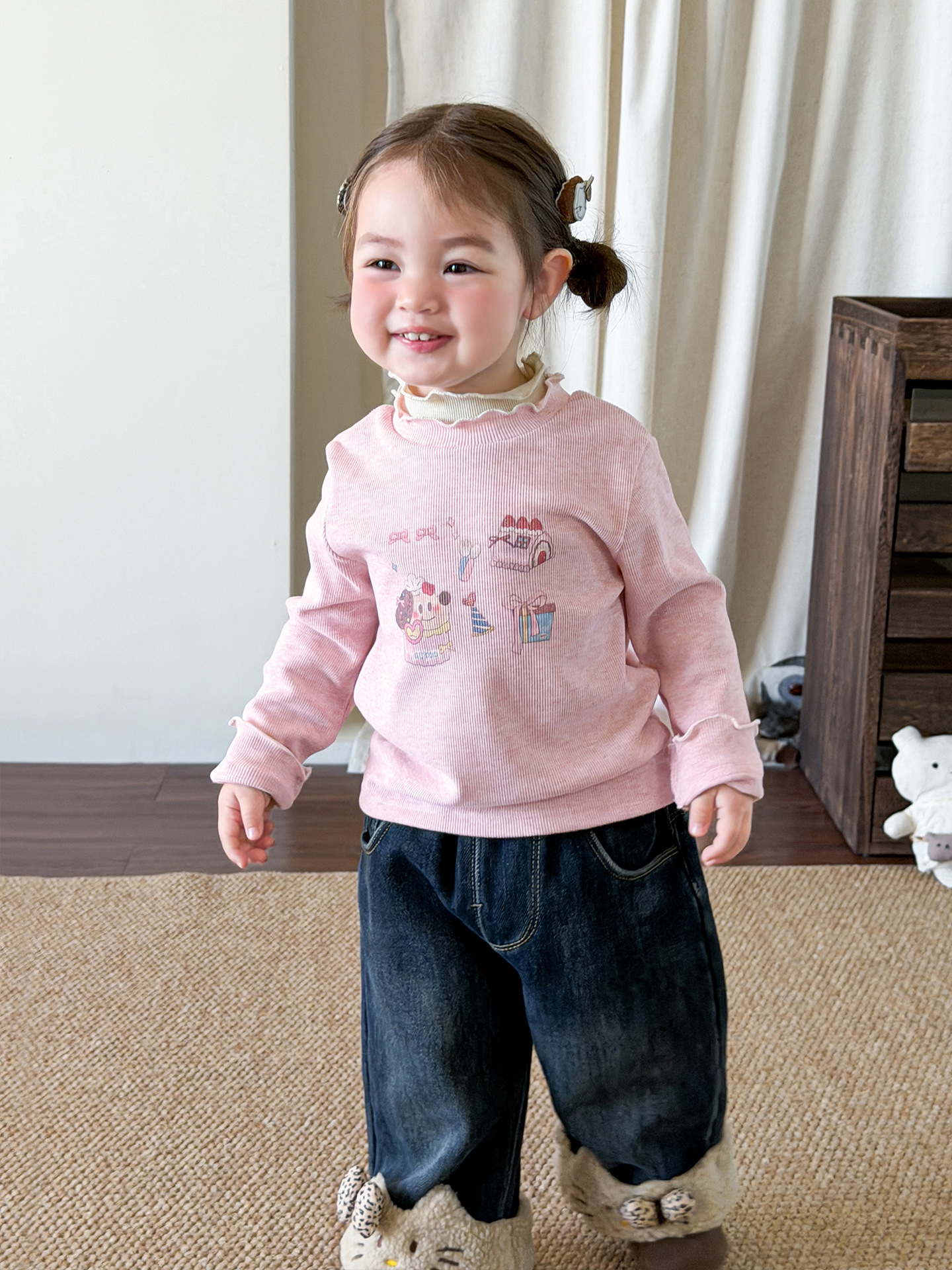 Sugar Pear ropa infantil camiseta de base para niñas 2025 otoño y invierno medio cuello alto para niños camiseta de manga larga con la parte superior ropa de bebé