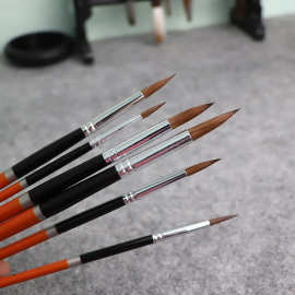 木杆尖头狼毫勾线笔油画笔 6支套装描边笔水粉水彩绘画笔毛笔