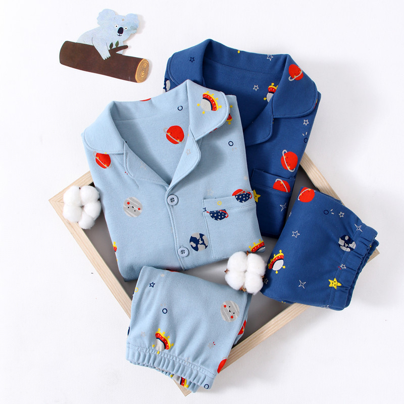 어린이 면화 및 헤어 홈 세트 우주 비행사 클래스 A 부모 프로 21 봄과 여름 새로운 부모-소년 소녀를위한 어린이 잠옷 세트