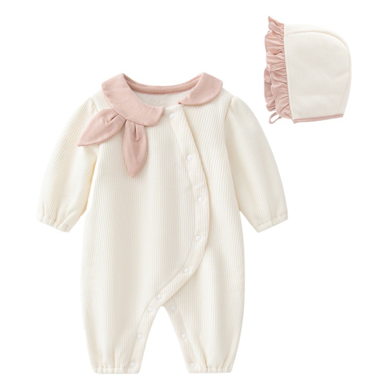 Primavera y otoño nuevo recién nacido conejo oreja solapa mono bebé niña mameluco Bebé Ropa forrada con sombrero al por mayor