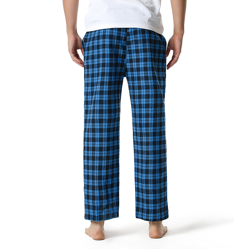 Men's Flannel Pajama Pants Casual Long Pants Cotton Plaid Straight Pants with Side Pockets Homewear_voghion.com