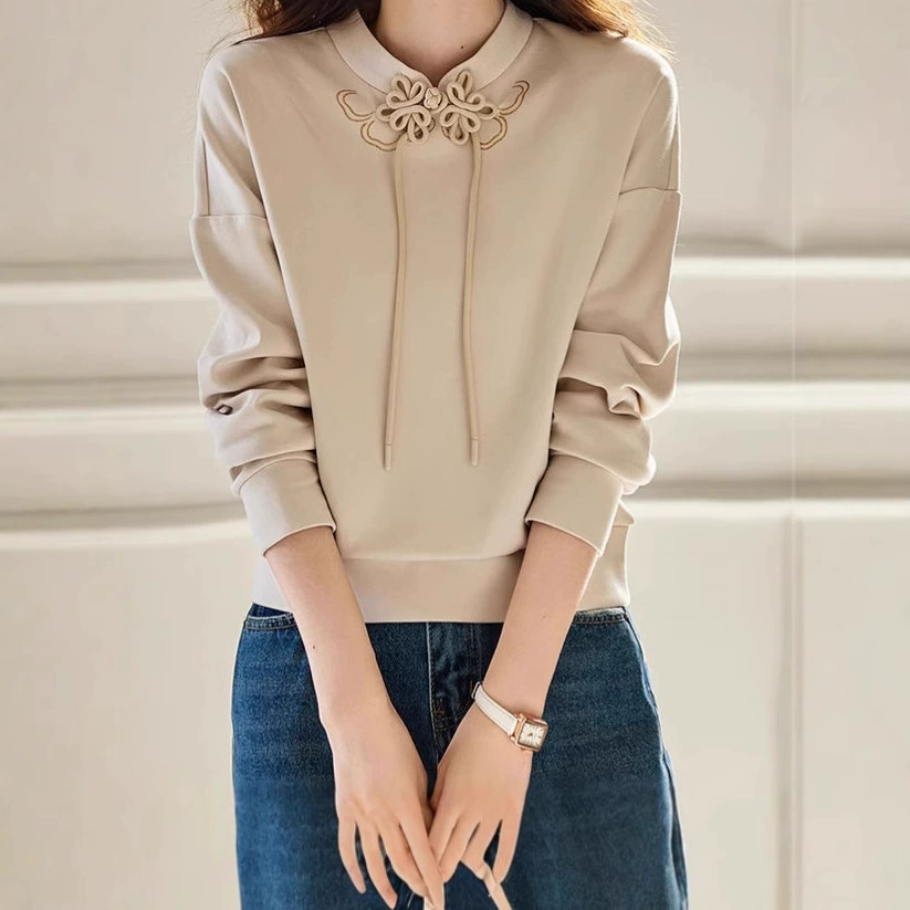 Леди Новый китайский стиль национальный ветер с пуговицами свитер женский красный Новый год Год Дракона Новый свободный топ