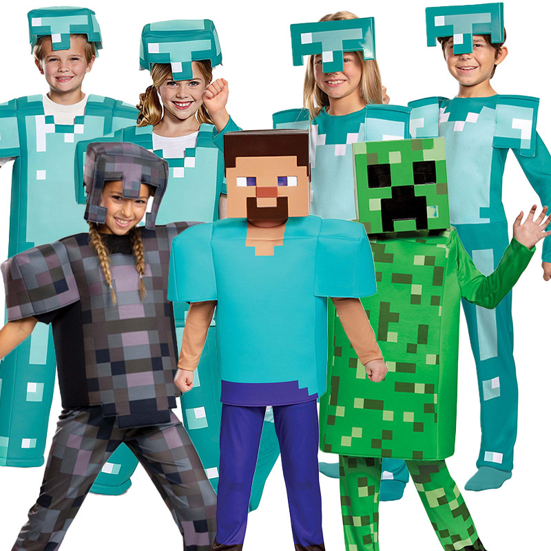 Halloween My World Kids Cos Suit Steve Stage Game Performance Suit minecraft Blue Green