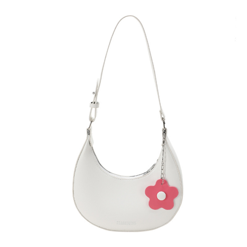 Bolso de mano transfronterizo para mujeres 2024 nueva textura coreana bolso de hombro axilar simple colgante de flores bolso de luna media luna