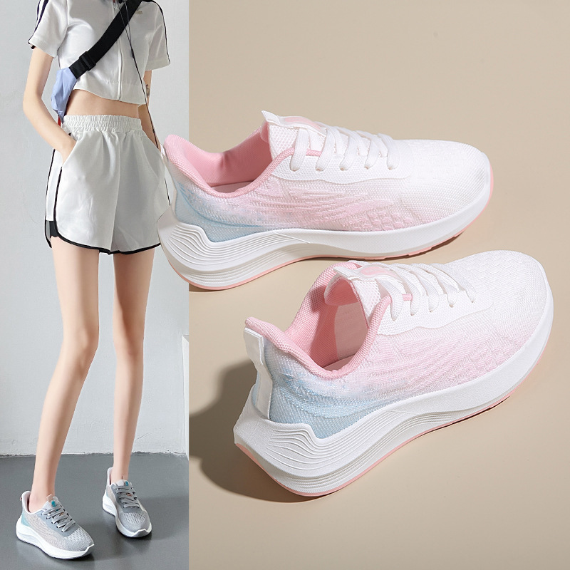 Nuevos zapatos de mujer de moda transpirables zapatos deportivos de tela de mujer cómodos zapatos de viaje de suela gruesa transmitidos en vivo con zapatos casuales de mujer