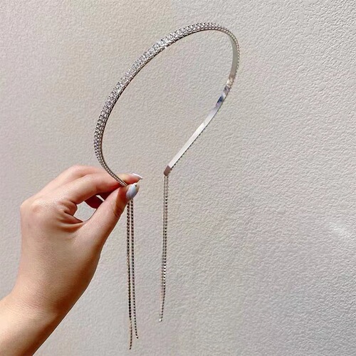 Dilireba's same temperament and personality rhinestone tassel headband for girls, versatile diamond-encrusted back-hanging hairpin hair accessories
