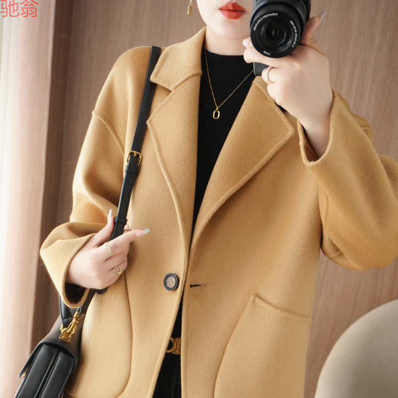 Y9Z1OO% Pure Wool Double-Sided Cashmere Coat Women's Autumn and Winter Korean Style Cocoon-shaped plus size Small High-blocking Wool Coat
