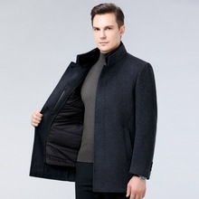 冬季羊毛毛呢大衣男羊毛中长款风衣立领进口水貂毛领羽绒内胆外套