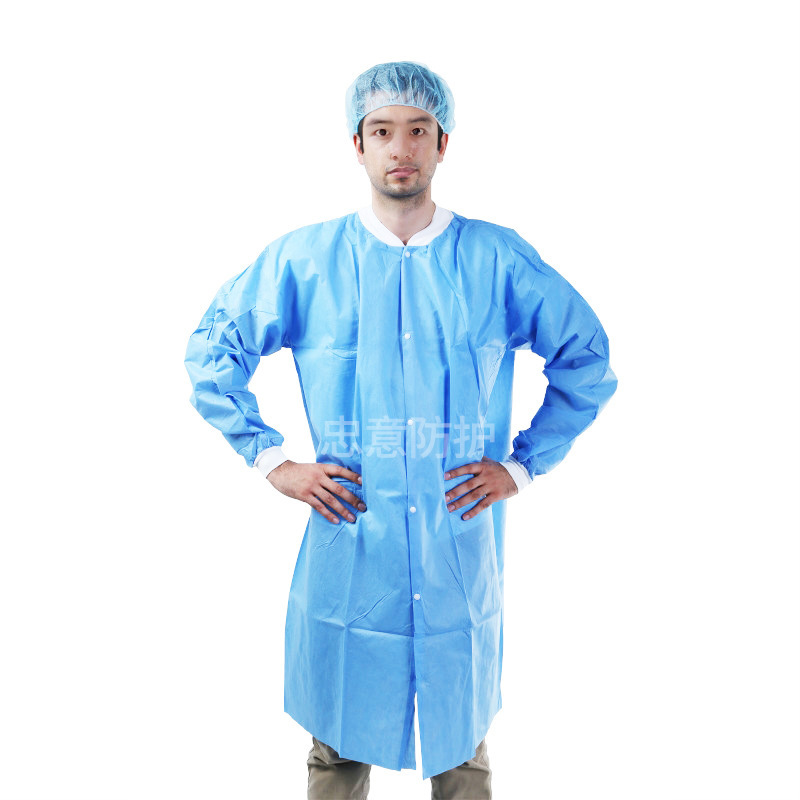 一次性工作服40克Sms实验服，针织袖领袖，三个口袋，