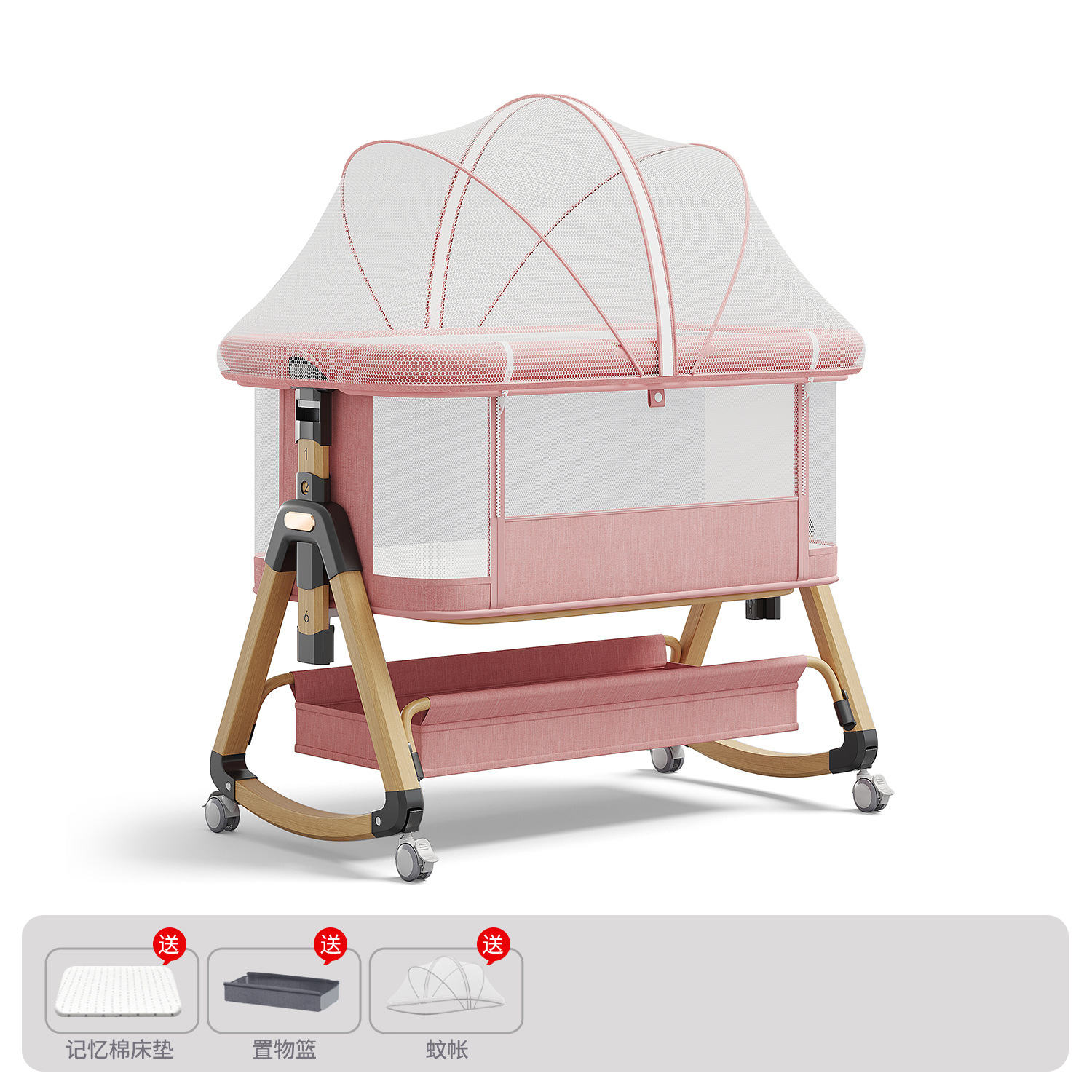 Cama para bebés, cama de cuna para recién nacidos, cama de empalme grande, cama móvil portátil plegable multifuncional 2 en 1