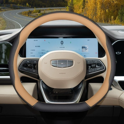 Suitable for Geely Xingyue L Steering wheel cover - type-d-black-golden-brown-geely-xingyue-l