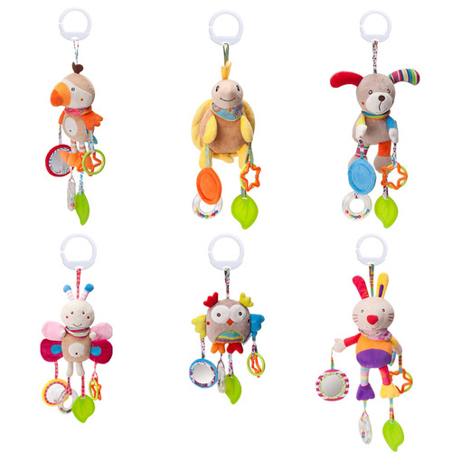 BBSKY crib hanging toys cartoon animal wind chimes toddlers can chew bed trailer hanging plush toys