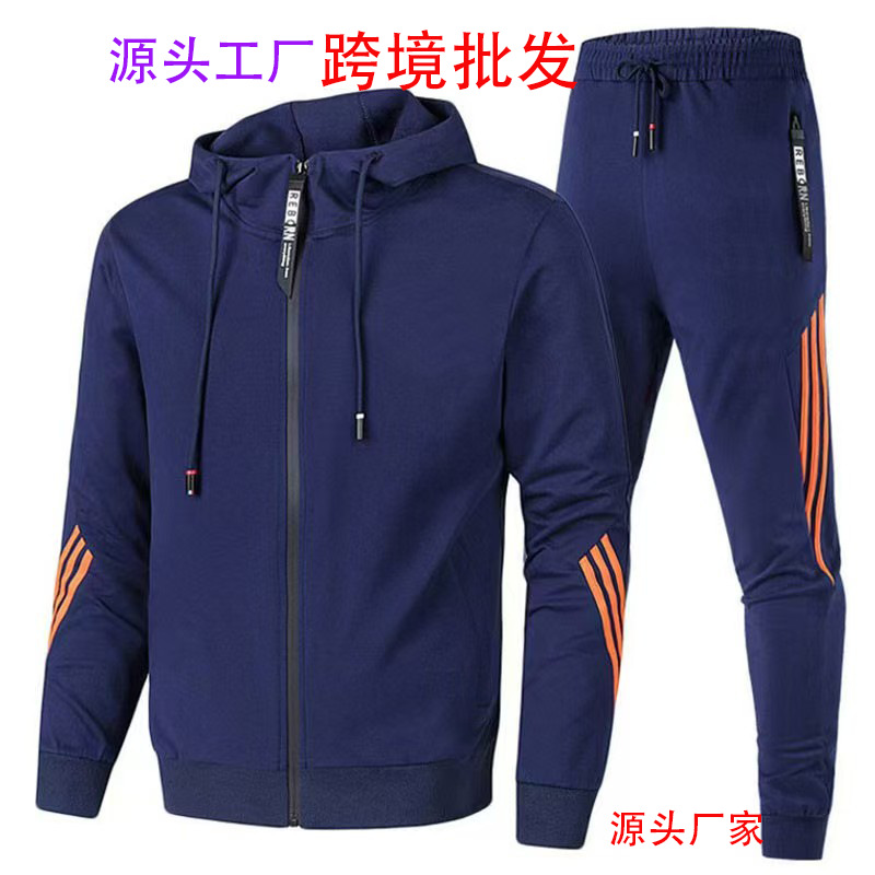Artesanos al por mayor transfronterizo nuevo hombre juego deportivo casual tres barras con cremallera encapuchada chaqueta deportiva pantalones explosivos
