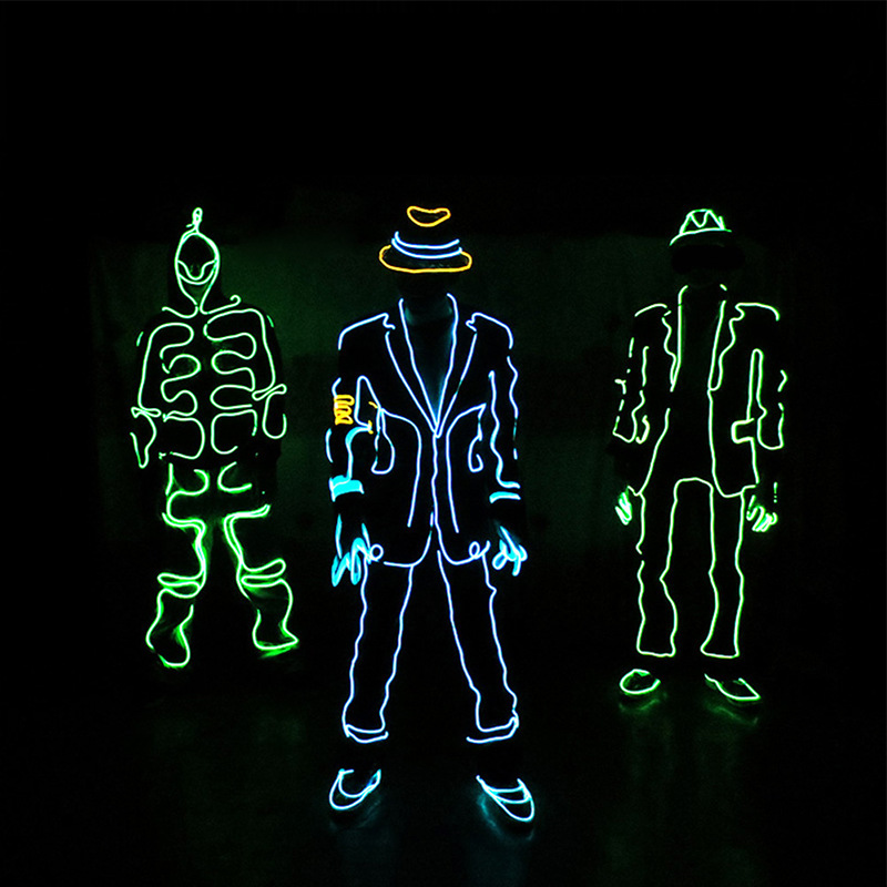 Ropa y accesorios luminosos EL para espectáculos de baile fluorescentes para hombres, festivales de música, fiestas y presentaciones en escenario.
