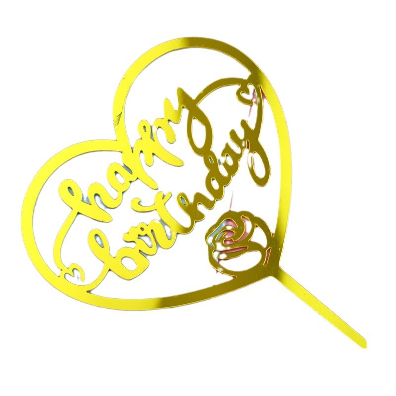 Birthday cake decoration baking plug-in acrylic happy birthday diamond rose dessert table plug-in card