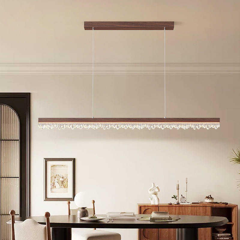 Candelabro de restaurante minimalista, color nogal, una tira larga, lámpara de madera antigua, protector de viento, barra de estilo japonés, lámpara de mesa de comedor