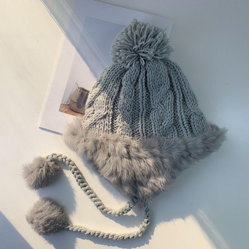 ウサギの毛の雷の前線の帽子の子供の秋冬の毛糸の帽子の韓国版の甘くてかわいい毛のボールの耳の保護とベルベットの保温のニットの帽子の潮