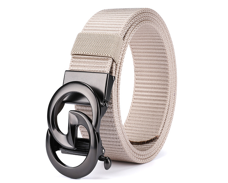 New Men's Automatic Buckle Canvas Belt Without Holes Thickened Nylon Waist Belt Simple Casual and Versatile for Business The Belt Can Be Cut Short_voghion.com