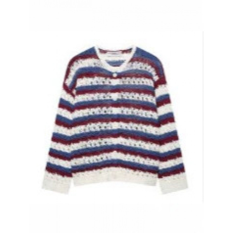 Cardigan de punto a rayas de manga larga de punto para mujeres, blusa de manga larga de cuello redondo suelta 2026 estilo europeo y americano transfronterizo image 3