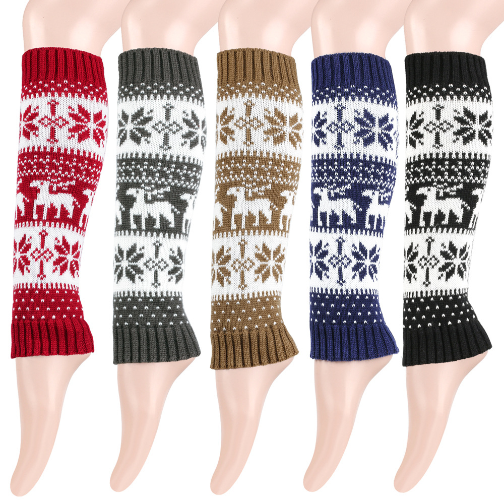 Meias grossas meias de Natal floco de neve veado outono e inverno quentes pés cobre meias de lã de malha leggings_voghion.com