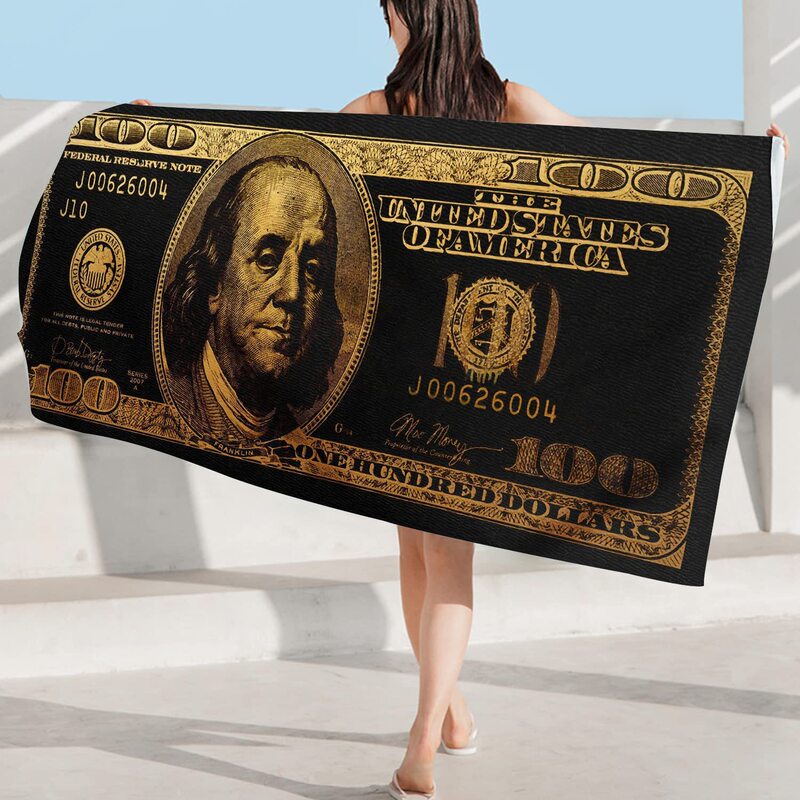 Black Gold 100 Dollar Bill Microfiber Adult Beach Towel Men's Fun Money Beach Towel Quick Drying Towel Black Gold 100 Dollar Bill Microfiber Adult Beach Towel Men's Fun Money Beach Towel Quick Drying Towel