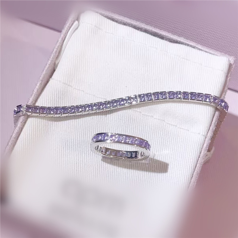 A New Style Tennis Bracelet for Women with a Unique and Stylish Square Design, Inlaid with Purple Diamonds, Light Luxury Jewelry, Direct from the Manufacturer A New Style Tennis Bracelet for Women with a Unique and Stylish Square Design, Inlaid with Purple Diamonds, Light Luxury Jewelry, Direct from the Manufacturer