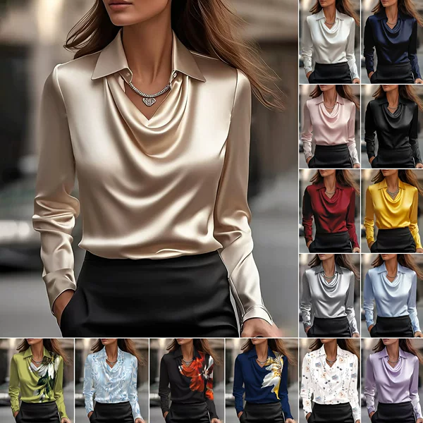 15 Colors, 6 Sizes in Stock 2025 Independent Station Wish Amazon Export Style Simple Swing Collar Shirt Collar Women's Top