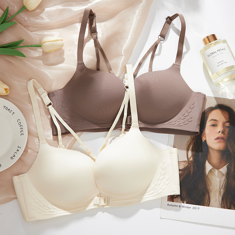 Sin anillo de acero hermosa ropa interior sin marcas de espalda Pequeño pecho reunido chaleco tipo bra cruzado hermosa ropa interior de espalda tipo botón de mujer