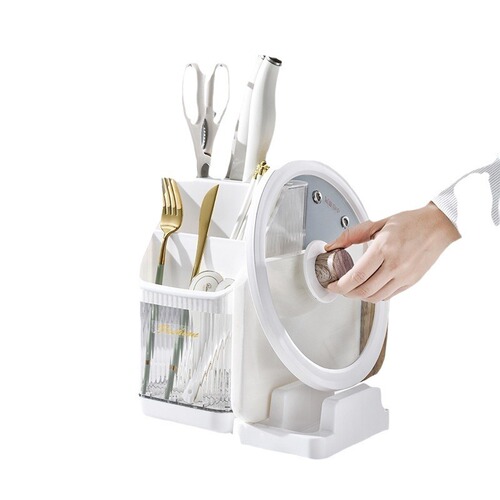 Kitchen multifunctional draining knife holder kitchen knife cutting board pot lid spoon chopsticks integrated desktop knife chopping board rack storage rack
