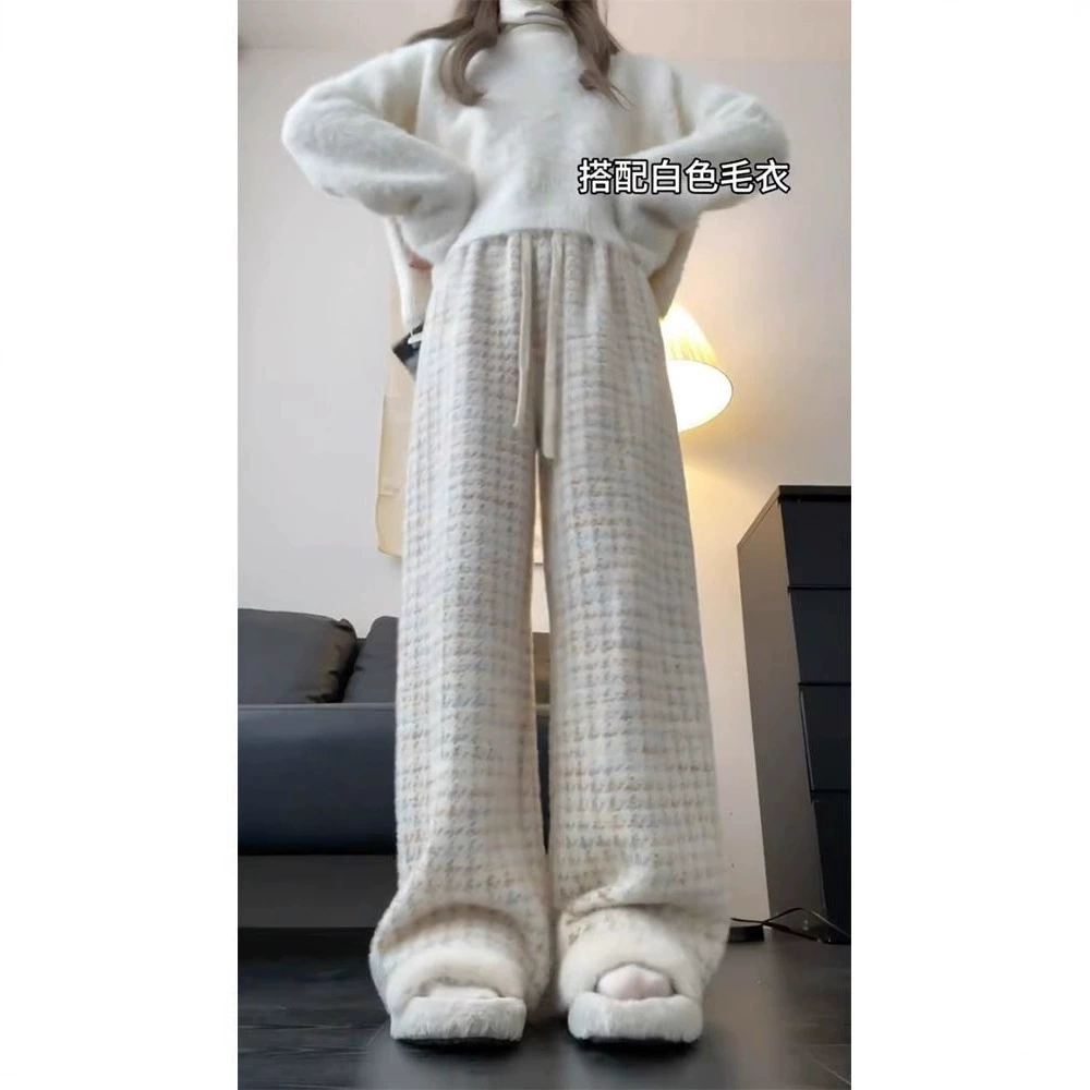 Демисезонные брюки, тёплые шерстяные бархатные белые леггинсы для отдыха, высокая талия