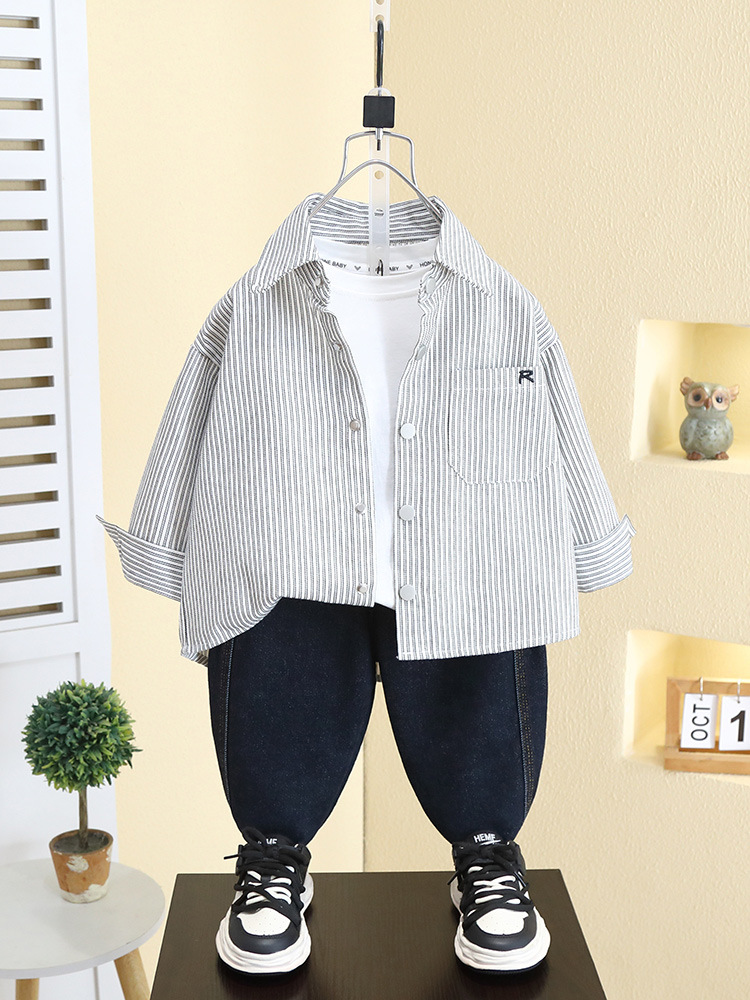 7793 Camisa de primavera para niños, camisa a rayas elegante para niños, nuevo estilo 2026, chaqueta de manga larga de primavera para bebé niño