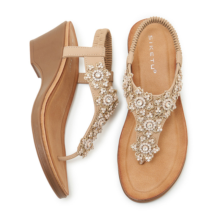 Sandal đế xuồng đính đá hoa thời trang mùa hè 2026 mẫu mới 180-3 — màu nâu, màu đen, quả mơ chi tiết 30