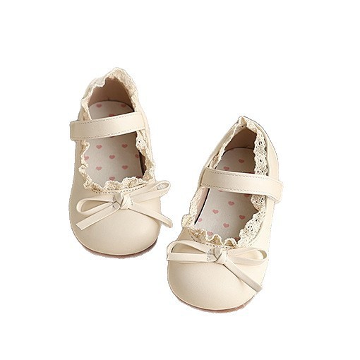 Girls Lace Trimmed Bow Leather Shoes Soft Soled Mary Jane Princess Style New Spring Autumn Versatile Kids Footwear_voghion.com