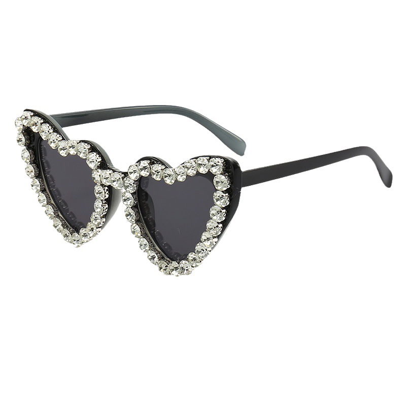 Lunettes de soleil pour homme en forme de cœur, couleur pêche, élégantes et printanières, protection UV, ornées de strass. Accessoire de mode de haute qualité._voghion.com
