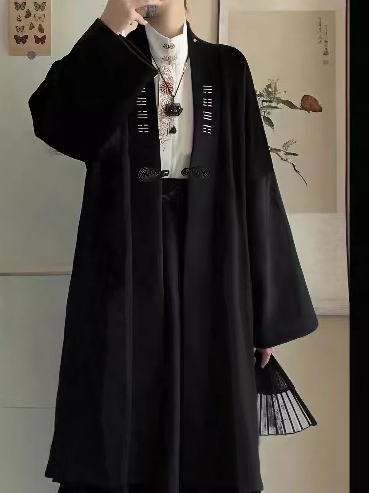 新中式刺绣对襟盘扣开衫外套男女情侣装春秋季中长款古风外搭大衣