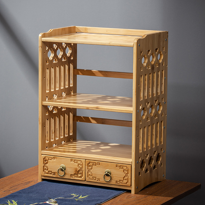 Estante de almacenamiento de escritorio pequeño Duobao Pavilion juego de té pantalla celosía decoración mesa de oficina estante de almacenamiento de té
