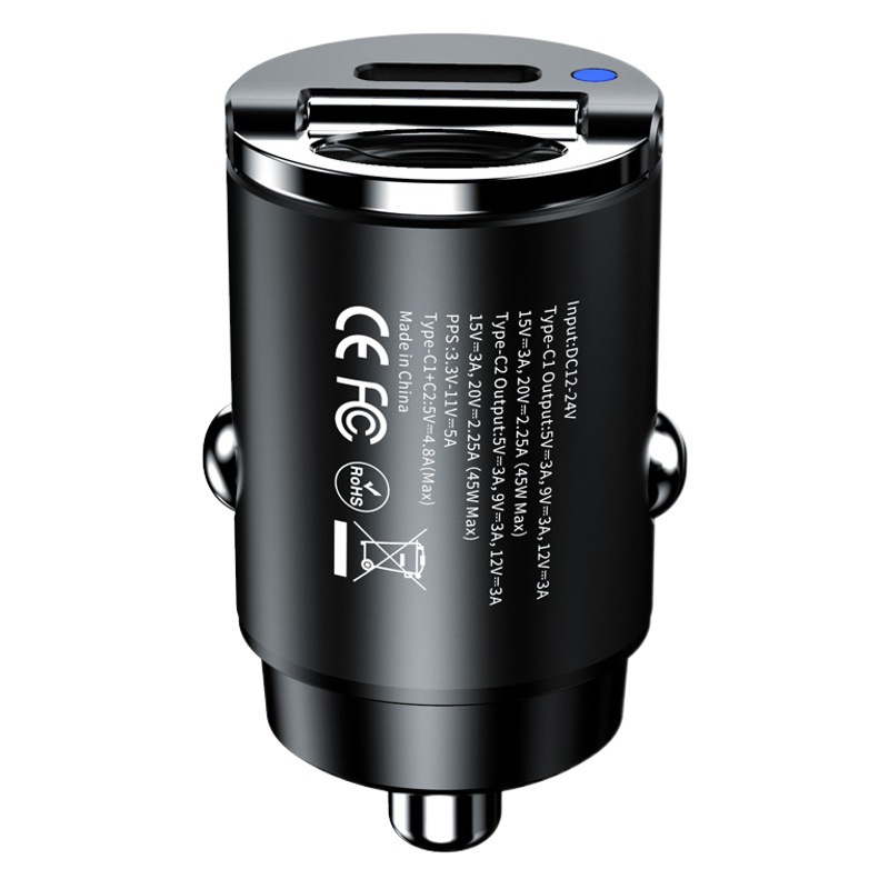 Double type-c45W car charger quick charge one for two mini car charger new pull ring Car Charger Super Fast Charge