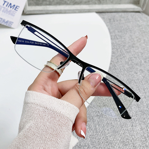 New blue light goggles metal half-frame business frame glasses 5916 fashionable small frame flat glasses direct from the manufacturer