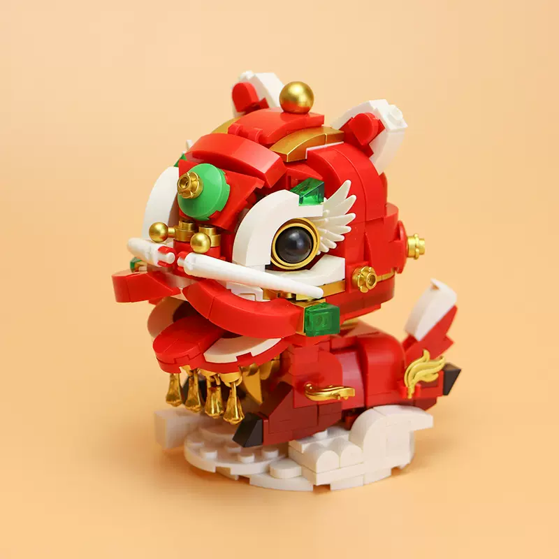 醒狮佳奇JK5131桌面国潮山海经神兽貔貅狮子麒麟摆件礼品积木玩具