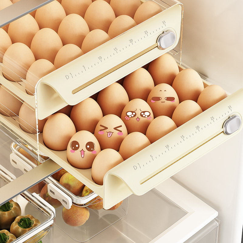 Caja de almacenamiento de huevos de doble capa nueva caja de almacenamiento de huevos refrigerador de cocina caja de huevos PET sincronización cajón