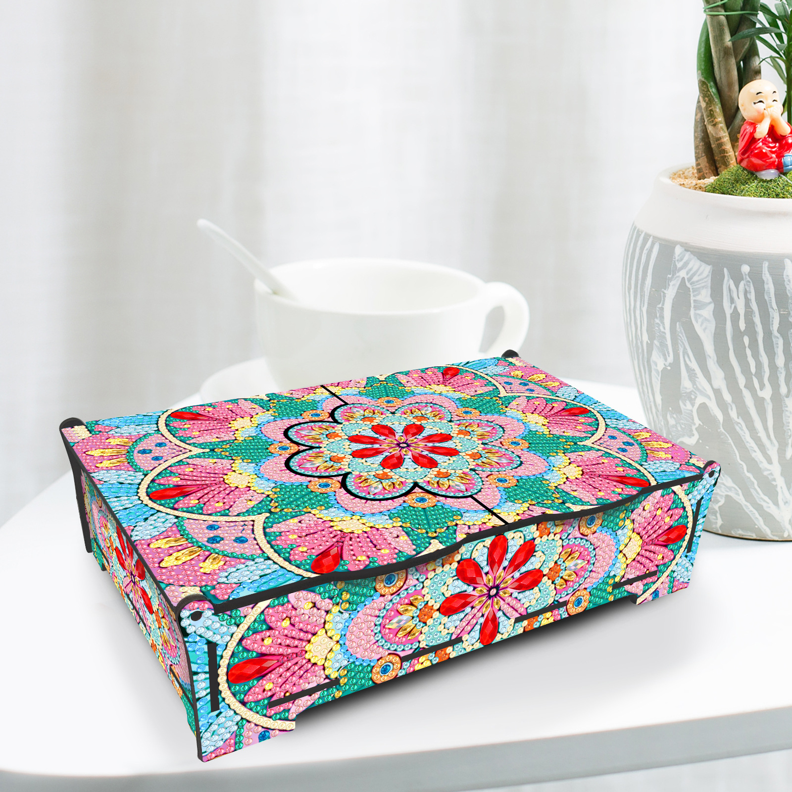 Periférico de pintura de diamantes DIY punteado hecho a mano mandala caja de cosméticos de almacenamiento de madera tipo descubierto se puede vender al por mayor