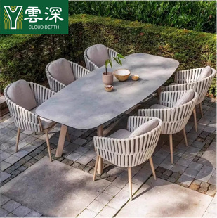 Nordic Outdoor Table and Chair Courtyard Outdoor Leisure Rattan Chair Terrace Dining Table and Chair Combination Waterproof Sun Protection Garden Balcony