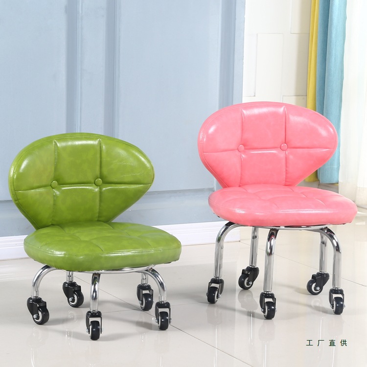 Small Stool with Wheels, Low Stool, Pulley Stool, Round Stool, Backrest Chair, Leather Stool, Sofa Stool, Pedicure Stool, Baby Toddler Stool